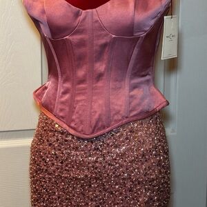 Pink Corset Top with Sequin Skirt